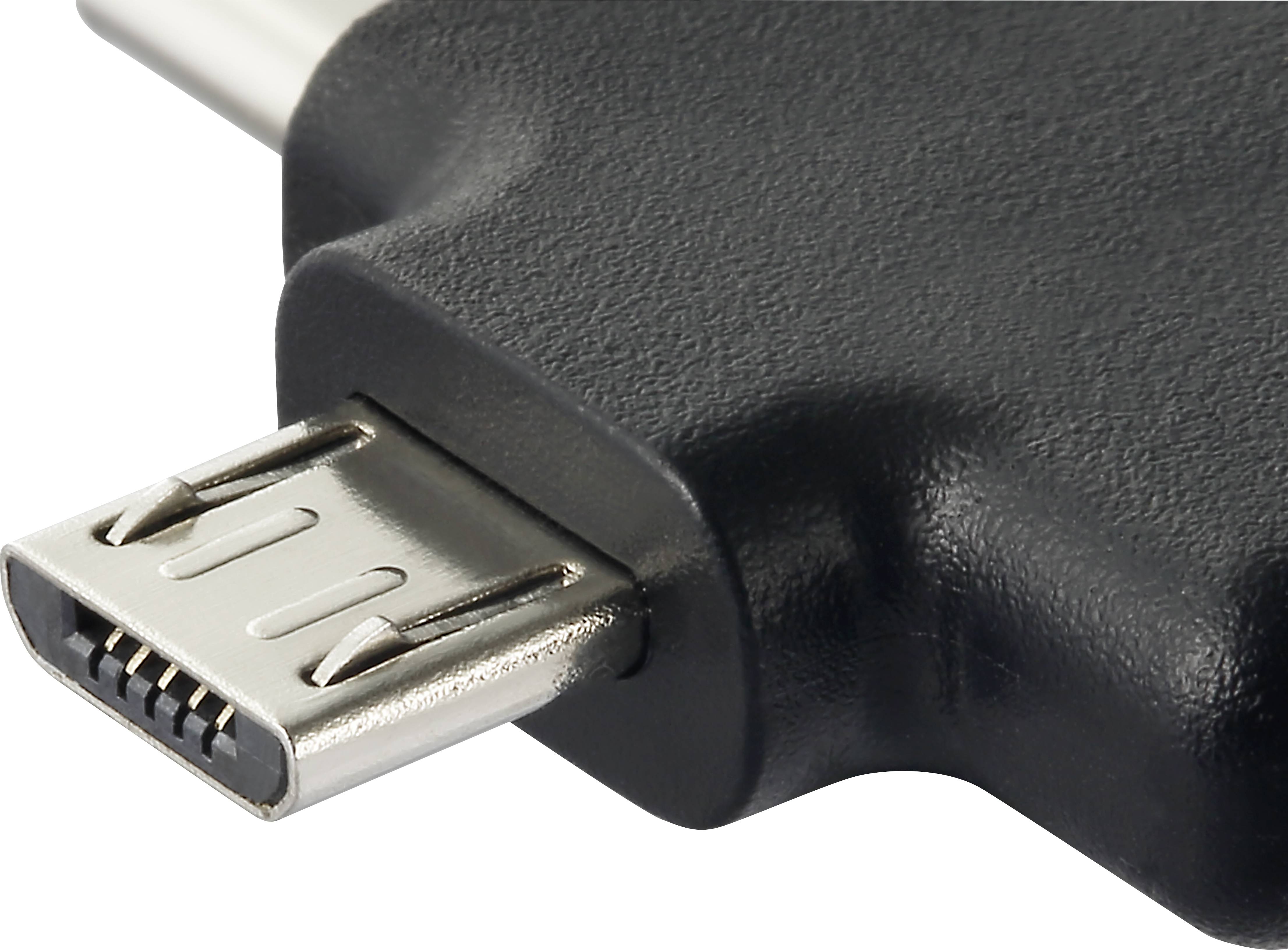 Close-up of a black micro-USB plug.