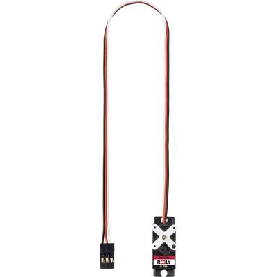 A small electrical component with a long cable, featuring black, red, and white connectors, possibly a servo.