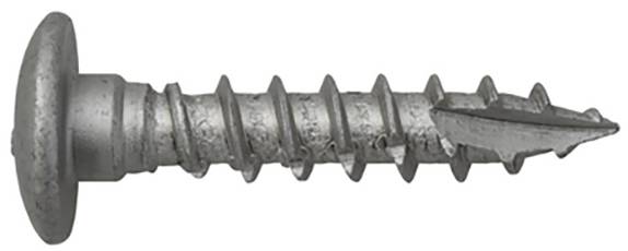 'Close-up of a metal countersunk screw with a self-tapping thread, lying on a white surface.'