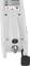 A white laser device with a safety sticker warning about laser light, and a metal connection on the front.
