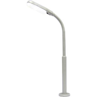 Floor lamp with curved neck and slim, rectangular light head, standing on a round base. Suitable for reading or desk work.