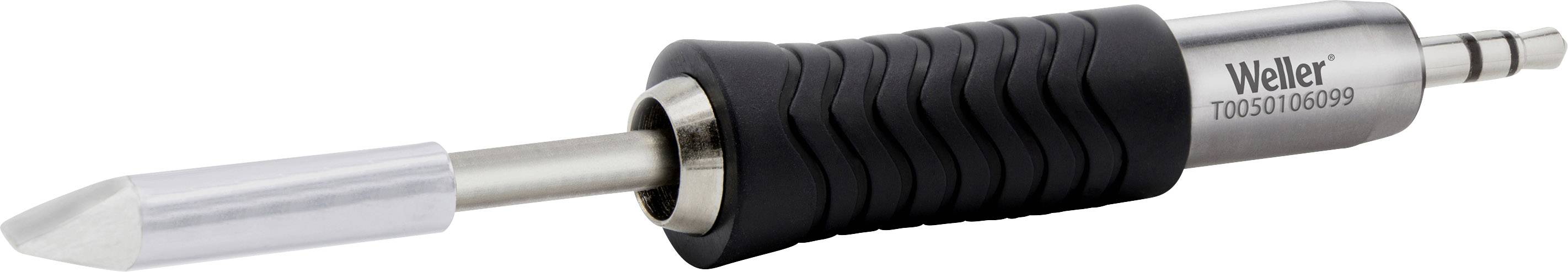 Weller soldering iron with black, ribbed handle and silver tip, suitable for electronic soldering work.