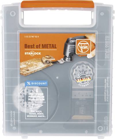 Packaging for a tool set for multi-functional tools. The text reads 'Best of METAL' and 'Made in Germany'. Contains 6 pieces.