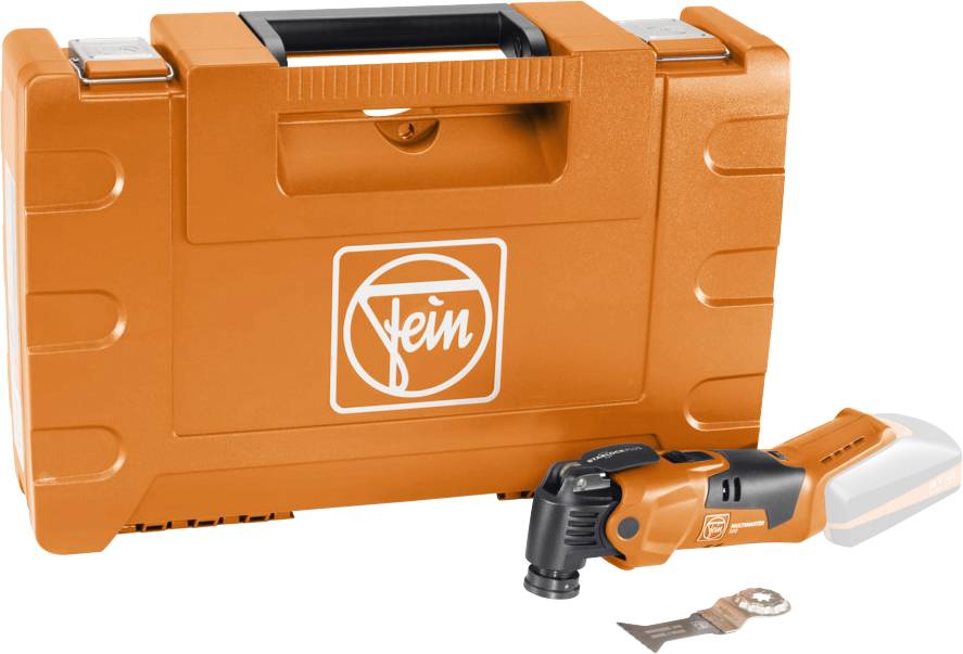 'Orange Fine Electric Tool Set with Case. Includes a Multi-Function Tool with Accessories for Woodworking.'