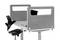 An adjustable-height desk with grey privacy screens and an ergonomic chair. Ideal for a focused working environment.