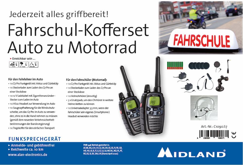 Midland Fahrschul-Kofferset Car to Bike G7 Pro C1090.S7 LPD/PMR handheld transceiver 2-piece set
