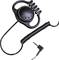 A black earpiece with a coiled cable and 3.5mm jack, suitable for two-way radios or communication devices.