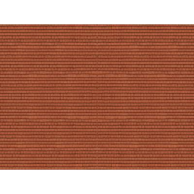 A uniform surface of red roof tiles, arranged in a structured and symmetrical manner, indicates a house roof.