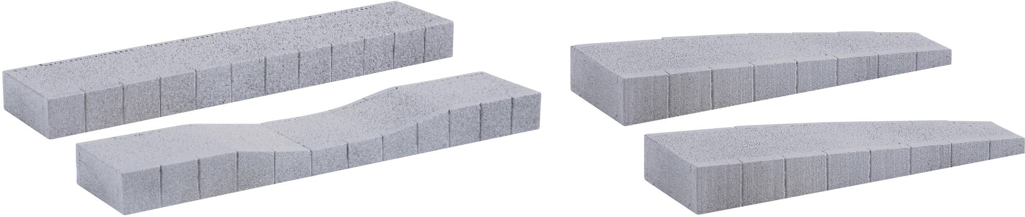 Four concrete beams of different shapes and heights, displayed side by side.