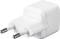 A white, rectangular USB mains adapter with two round EU plugs, used for charging electronic devices.