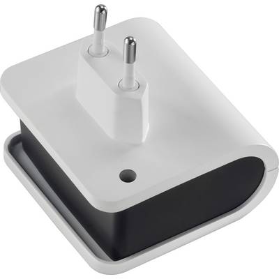 White socket with two plugs, suitable for European power outlets, against a white background.