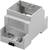 Grey plastic DIN rail mounting housing adapter, with ventilation slots and connector interface at the bottom.