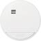 Round smoke detector with three ventilation grilles and a logo.