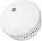 A round white smoke detector with ventilation slots and a small button, mounted on a ceiling. Brand name is visible.