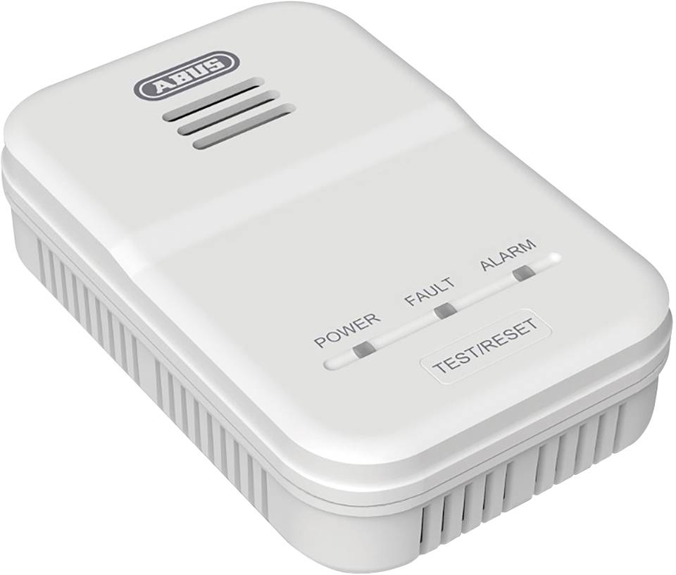 A white carbon monoxide detector with 'Power', 'Fault', 'Alarm' indicators and a 'Test/Reset' button.