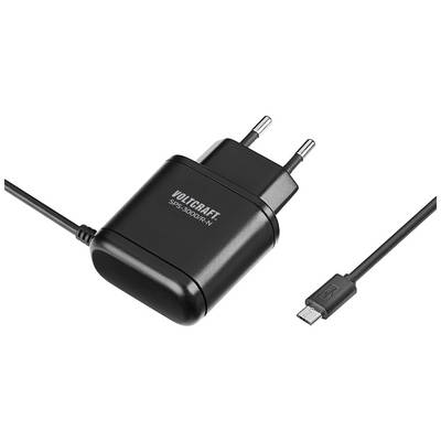 Black power supply with detachable Micro-USB cable, voltage 5V, current 3A. Plug suitable for EU power sockets. Model: VOLTCRAFT SPS-3000/BR-N.