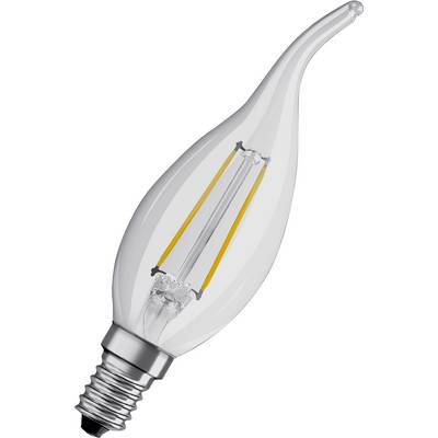 Classic LED candle bulb in a slender, spiral glass design with metal fitting. Ideal for decorative lighting.