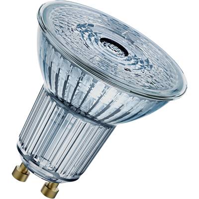 Transparent LED light bulb with GU10 fitting, ribbed surface, demonstrating modern energy-saving technology.