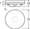 Technical drawing of a circular smoke detector with dimensions 74 mm diameter, 28 mm height. Side view and top view.