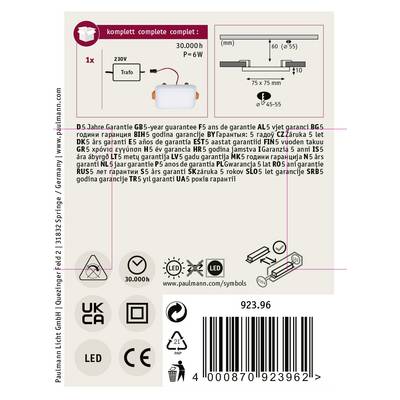 'Osram LED Retrofit Classic A E27' packaging in multiple languages, showing warranty information, energy consumption, size, and symbols.