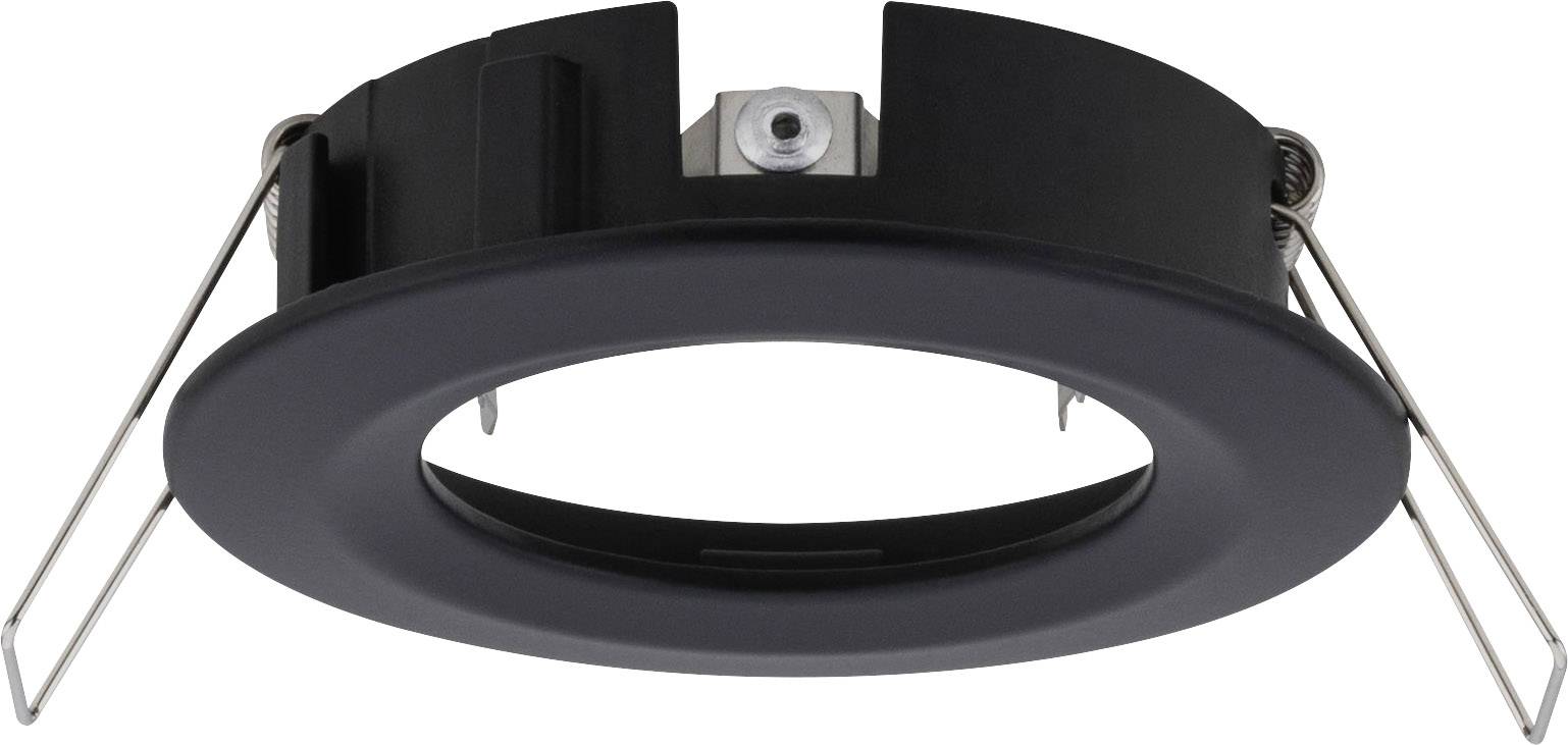 Black recessed frame with metal clips for ceiling light mounting, viewed from below.