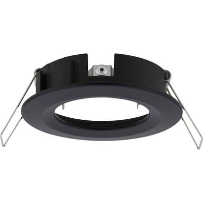 Black recessed frame with metal clips for ceiling light mounting, viewed from below.