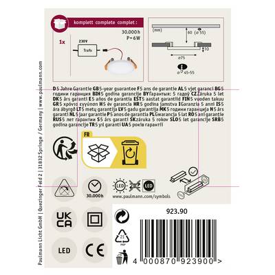 'LED light fitting with transformer, 30,000 hours lifespan, 1 piece. Contains symbols for recycling, warranty, CE and UKCA marking.'