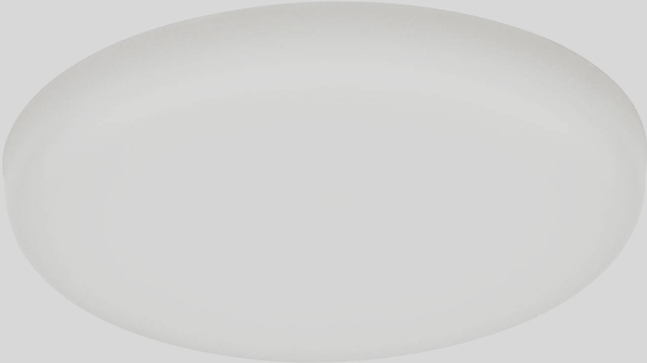 A round, white ceiling light with a simple design, positioned centrally in the image.