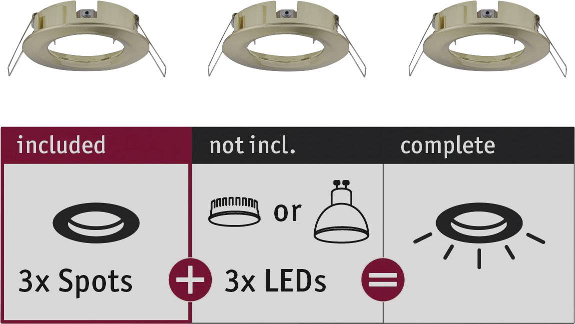 'Three recessed spotlights included. LEDs not included. Complete with LEDs.'