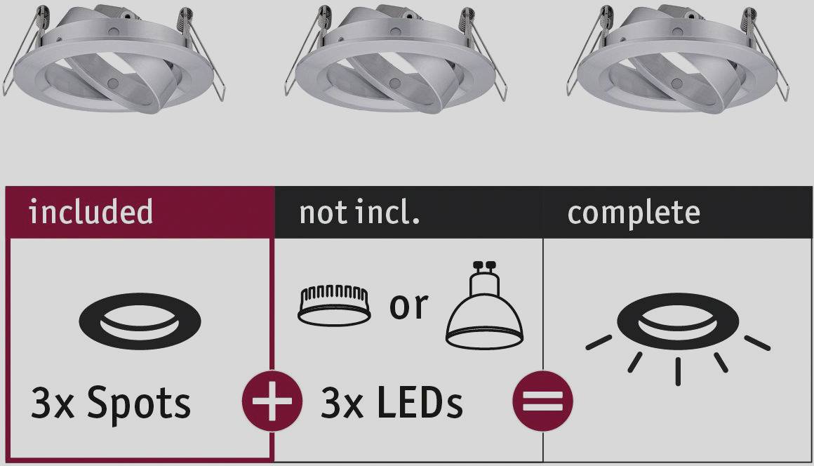 'Three-piece LED ceiling spotlights are supplied with three LED lamps. Fully pre-assembled, simple installation.'