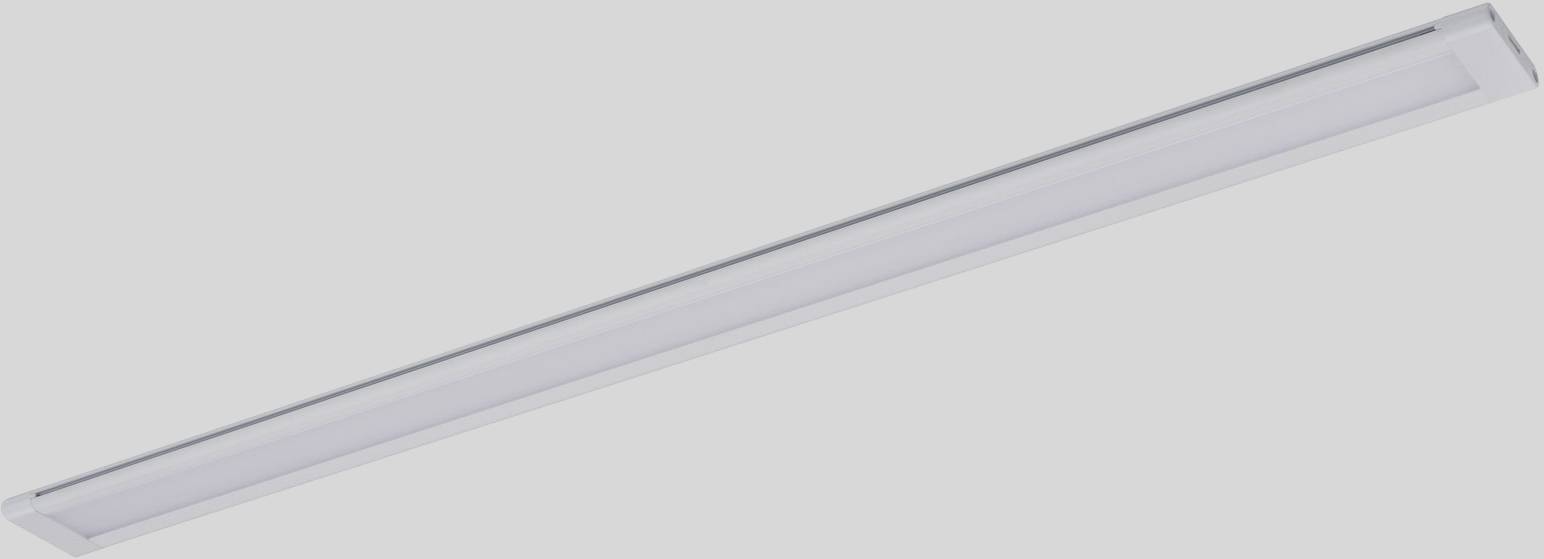A slim, elongated LED light bar with a light grey housing, suitable for ceiling mounting to provide room illumination.