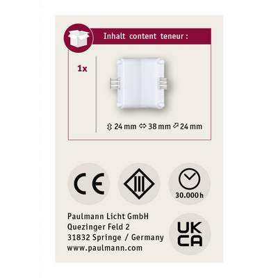 Contents: 1x LED lamp measuring 24x38x24 mm. Symbols: CE, Double square, '30,000h', UKCA. Manufacturer: Paulmann Licht GmbH, Springe, Germany.