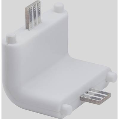 A white, L-shaped USB adapter with two different plug types at the ends, suitable for connecting devices.
