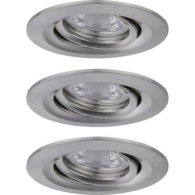 Three silver-coloured recessed spotlights with a round design, arranged parallel to each other. They are suitable for ceiling mounting.