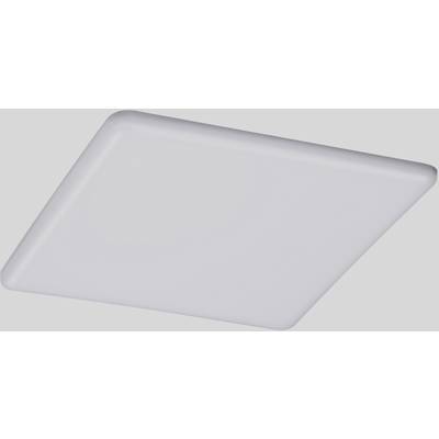 White, square LED ceiling light, designed in a minimalist and modern style, against a grey background.