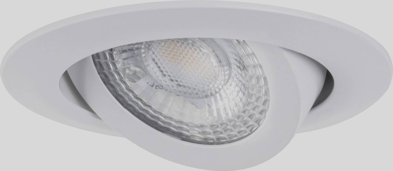 White, round recessed spotlight with adjustable LED lamp. Ideal for targeted lighting in modern living or work spaces.