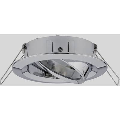 A silver, round lamp holder with two side clips, suitable for ceiling mounting, displays a minimalist, modern design.