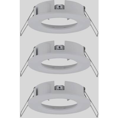 Three round, silver recessed lights with mounting brackets, arranged vertically.