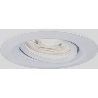 Round, white recessed light fitting mounted in a ceiling, emitting warm light. Ideal for modern interior spaces.