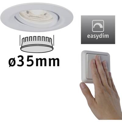 'Recessed spotlight with easydim technology, 35mm diameter. Manually operated light switch for dimming.'