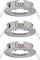 Three silver recessed ceiling light frames, arranged vertically, show their mounting brackets.