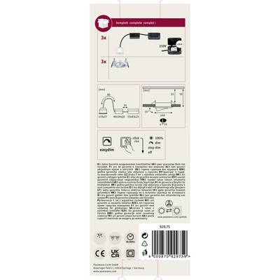 'GS' luminaire packaging shows the product with installation instructions. Includes circuit diagram, 'easydim' function and technical details.