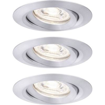 Three round, silver recessed lights with adjustable spotlights, suitable for modern ceiling lighting.