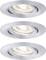 Three round, silver recessed lights with adjustable spotlights, suitable for modern ceiling lighting.