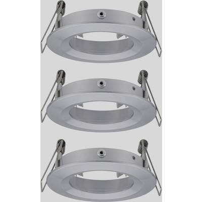 Three silver recessed mounting frames for LED downlights, each with spring clips for easy installation in ceilings.