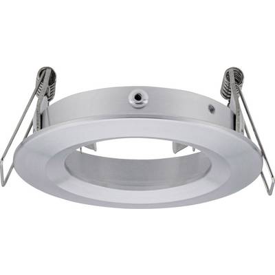 A round, metallic recessed frame with spring clips, suitable for light fixture installation in ceilings.