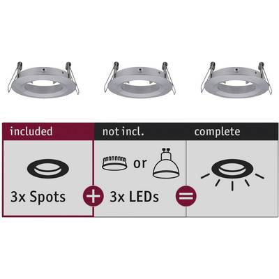'Three recessed LED spotlights, complete set. Includes: 3 spotlights and 3 LEDs, ready for installation.'