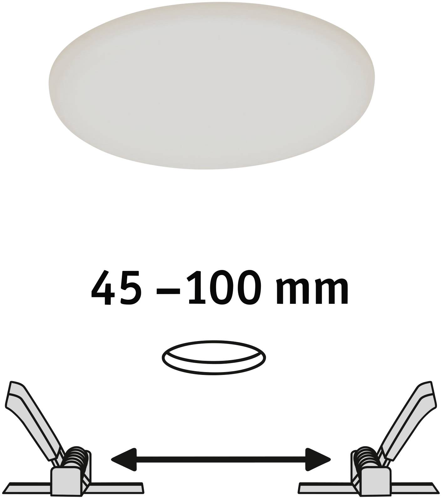 'Circular cap, width of 45–100 mm, with two adjustable holders on the left and right for securing.'