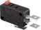 'A micro switch with a red lever, two metal terminals and a black housing. Labels: KW3, C, NO, NC on the side.'