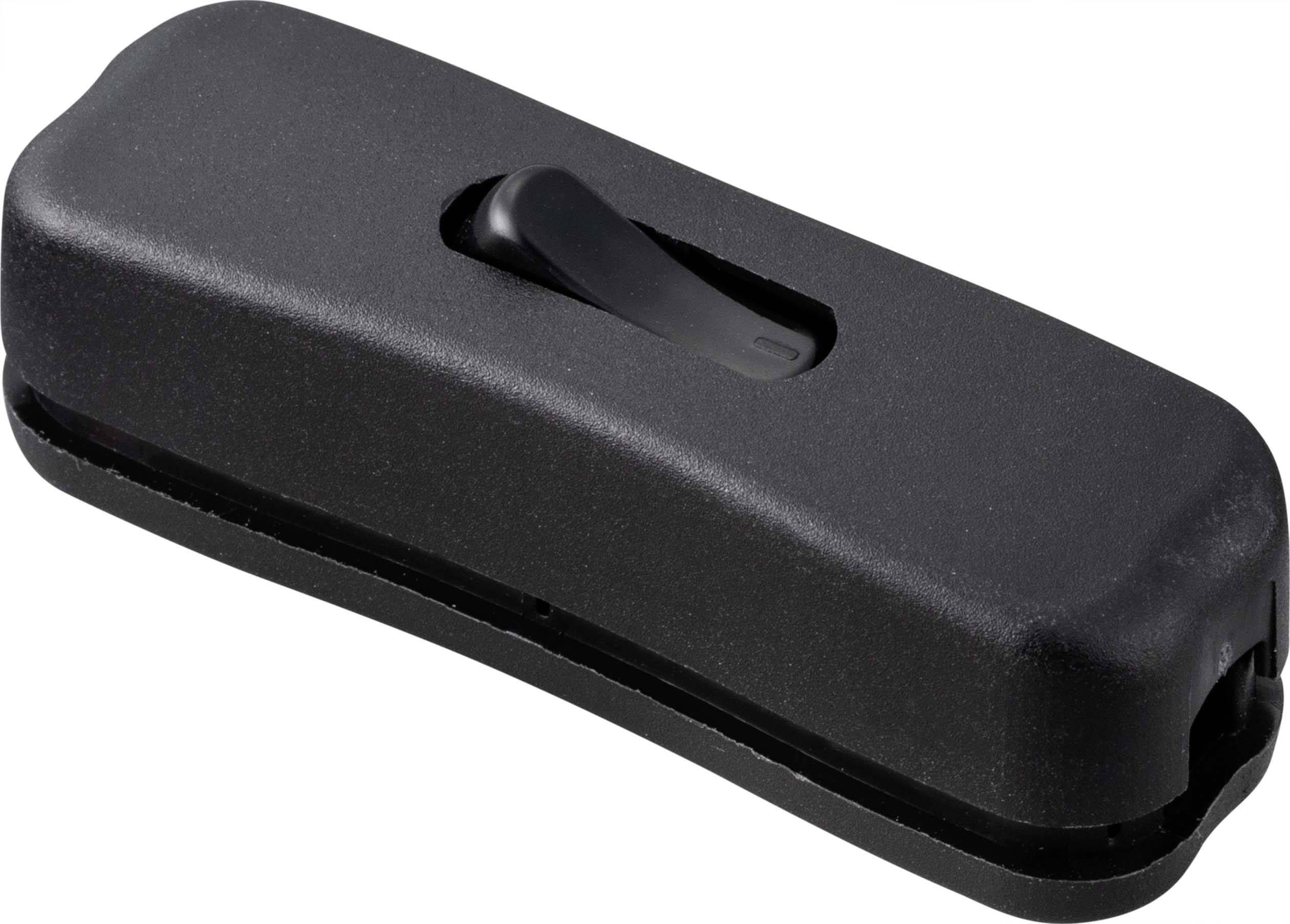 A black, rectangular toggle switch in a plastic casing.
